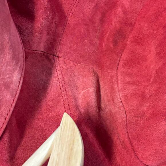 Investments Leather Suede Jacket Women SZ Large Red Barn Chore Pearl Snap Coat* - Picture 11 of 11